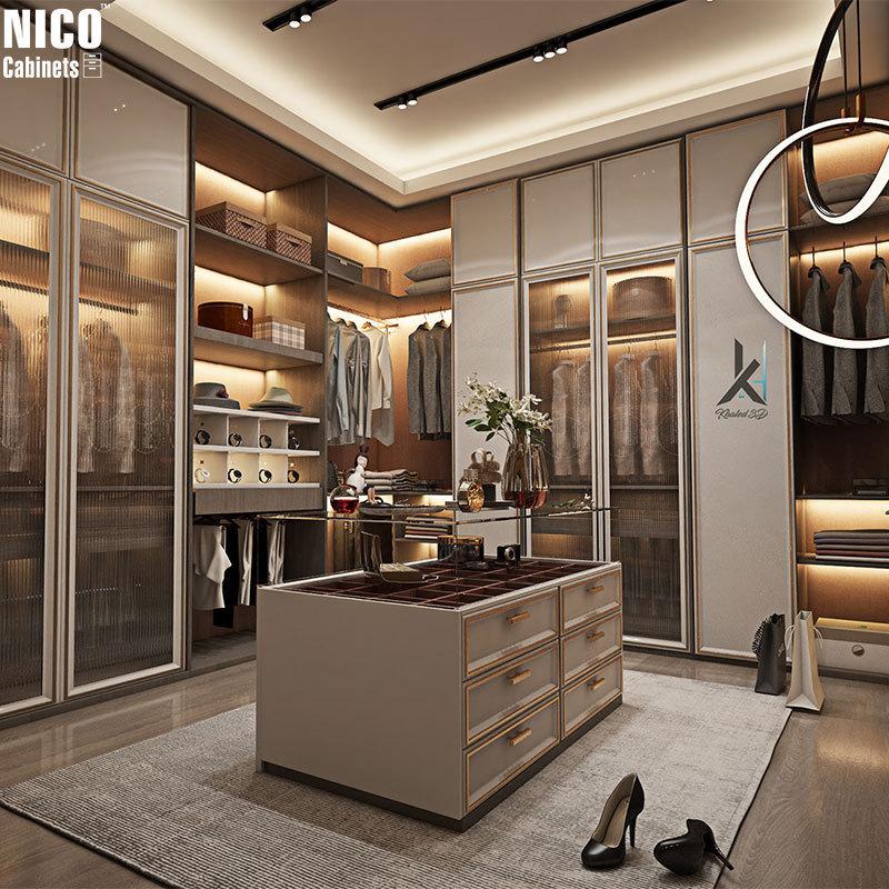 NICOCABINET Luxury Customized Dark Elegance Modern Walk-In Wardrobe with Glass Door