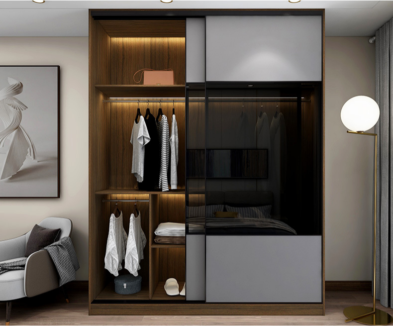 NICOCABINET Factory Direct Supply Modern Style Grey Lacquer Paint Wardrobe with Sliding Glass Doors