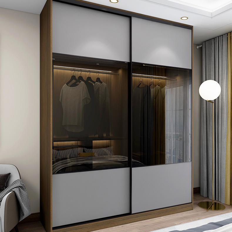 NICOCABINET Factory Direct Supply Modern Style Grey Lacquer Paint Wardrobe with Sliding Glass Doors