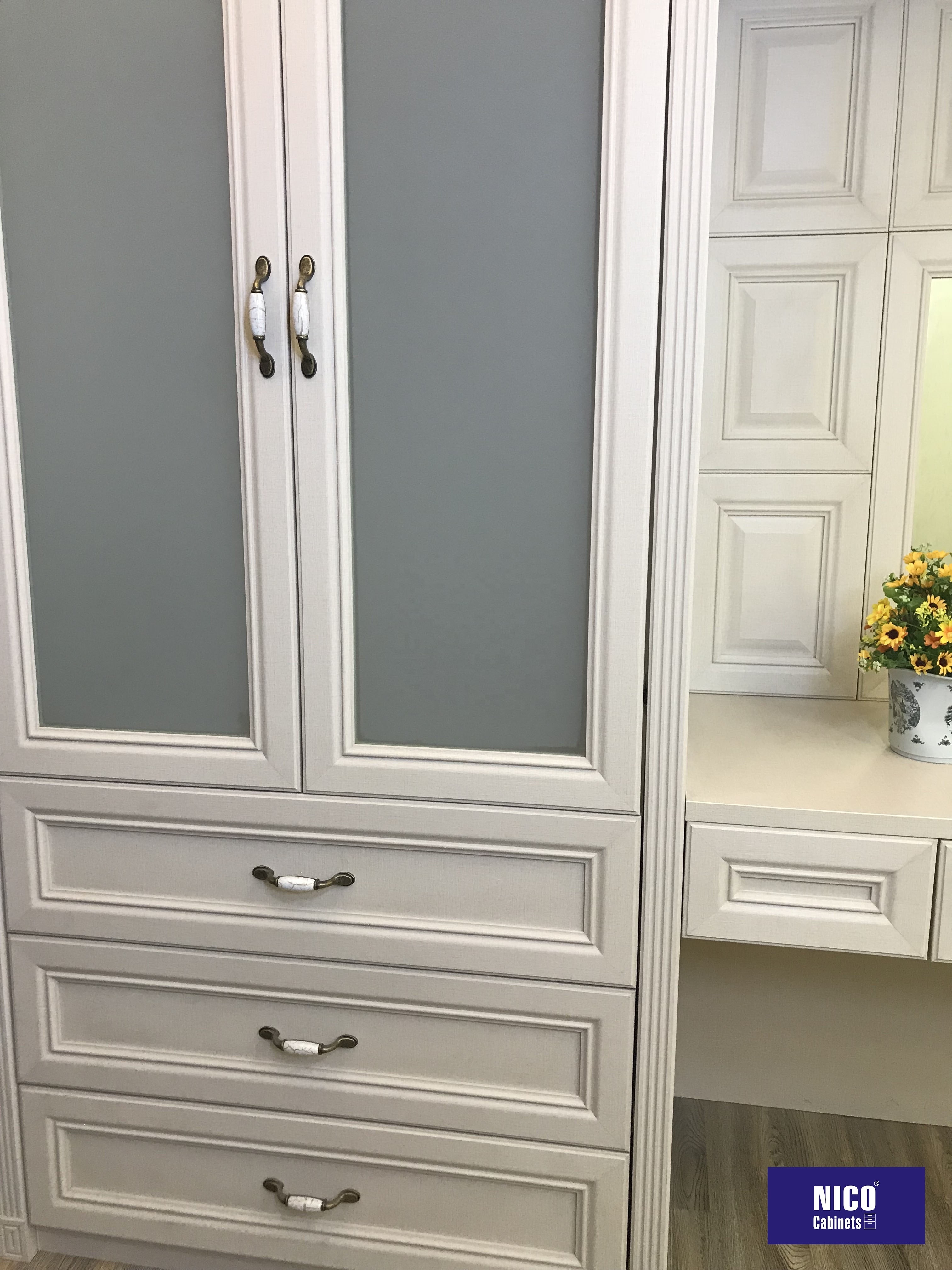 NICOCABINET White Clothes Wardrobe Bedroom Cabinets Closet with Mirror And Drawers