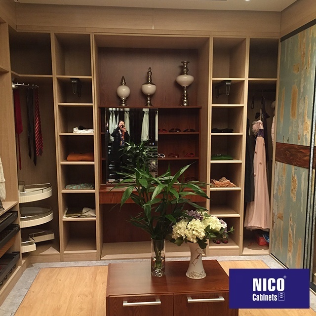 NICOCABINET Customized Solid Wood Sliding Door Open Shelf Wardrobe