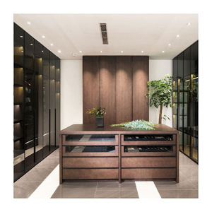 NICOCABINET High-End Luxury Italian Design Walnut Wooden Wardrobe Closet Modular Walk-in Closet with Glass Door