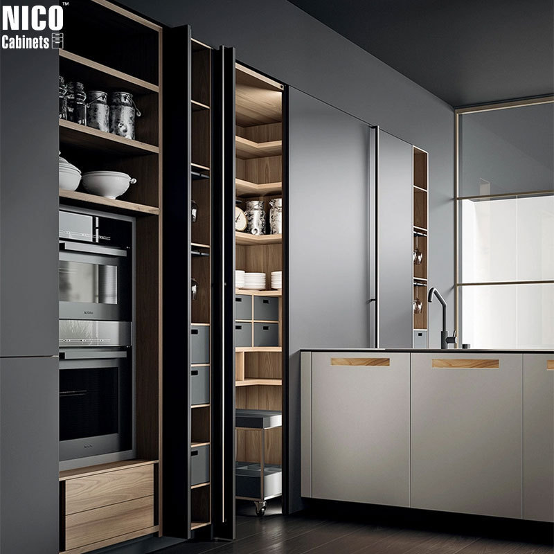 NICOCABINET Luxurious Solid Wood Modules With Customized Matte Paint Pull Down Basket Shelf Kitchen Cabinet