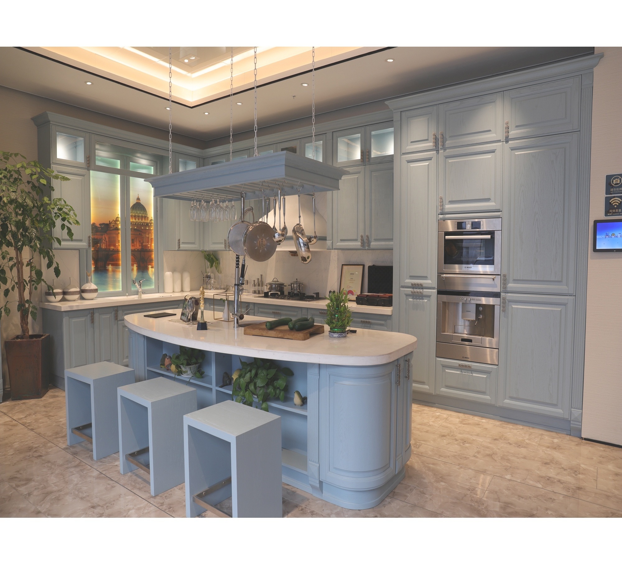 NICOCABINET Farmhouse High Quality Luxury Modular Design Custom Blue Kitchen Cabinets with Island