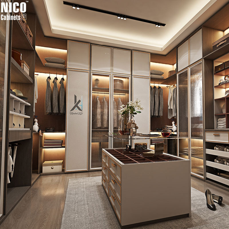 NICOCABINET Luxury Customized Dark Elegance Modern Walk-In Wardrobe with Glass Door