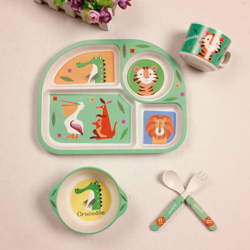 Biodegradable and recyclable Customized animal shape bamboo fibre kids dinner set