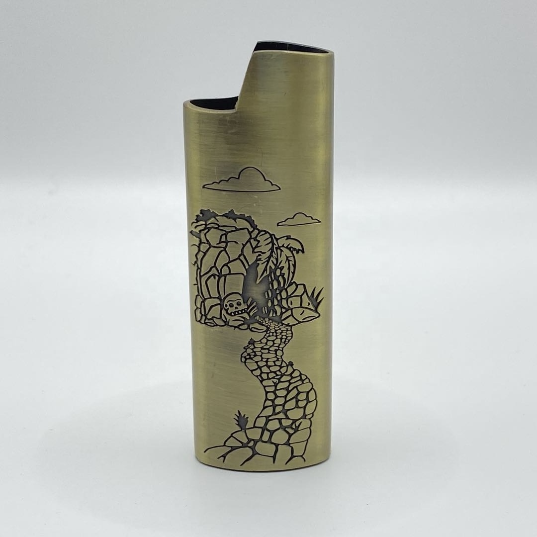 metal case Zinc Alloy Smoking Accessories Antique Brass Lighter case Debossed embossed customized design lighter case