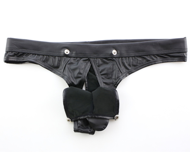 Leather sex thong men low rise sexy men's underwear U raised pouch sexy lingerie sets