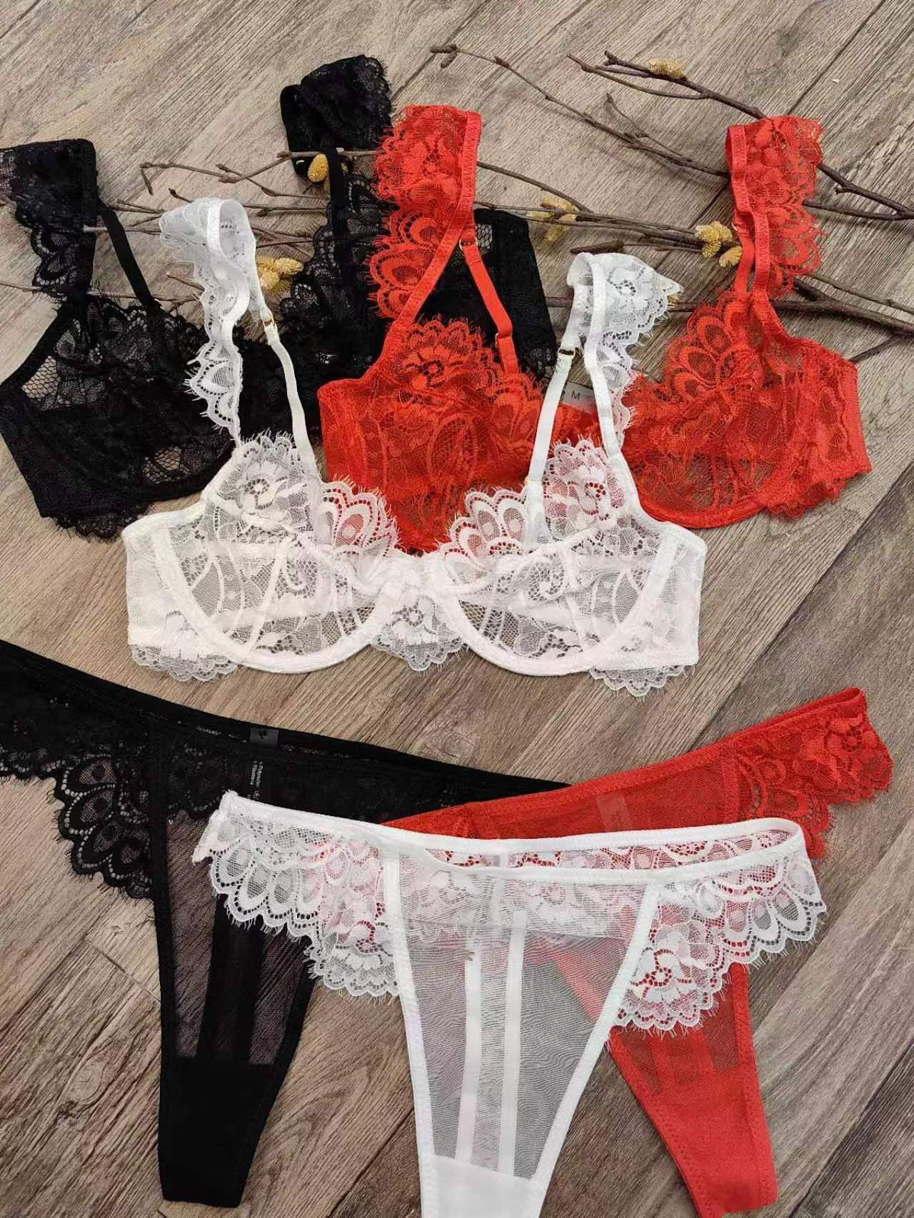 Women Sexy lace suit Lingerie-sexy-sous-vet Hot Sexy Transparent Nighties For Women