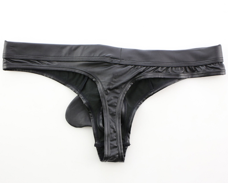 Leather sex thong men low rise sexy men's underwear U raised pouch sexy lingerie sets