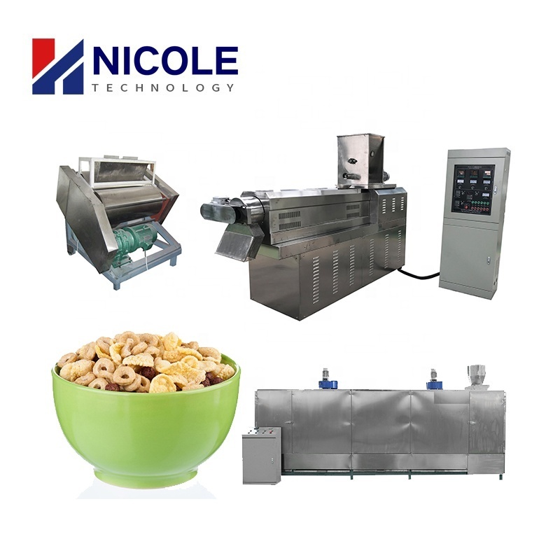 Corn Flakes Manufacturing Machine Breakfast Cereals Processing Line With Sugar Melting And Spraying Machine