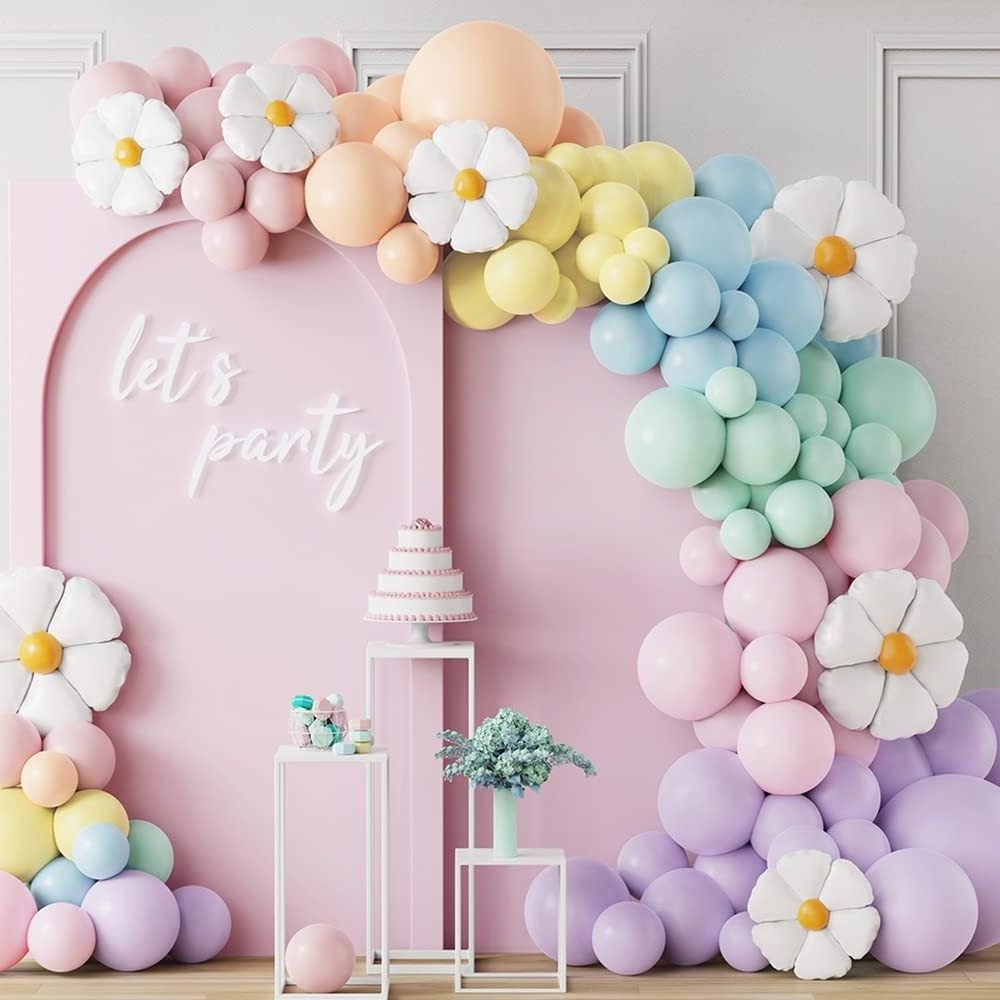 Nicro Daisy Summer Baby Girl Baby Shower Happy Birthday Party Backdrop Decoration Macaron Confetti Latex Balloon Arch Stand