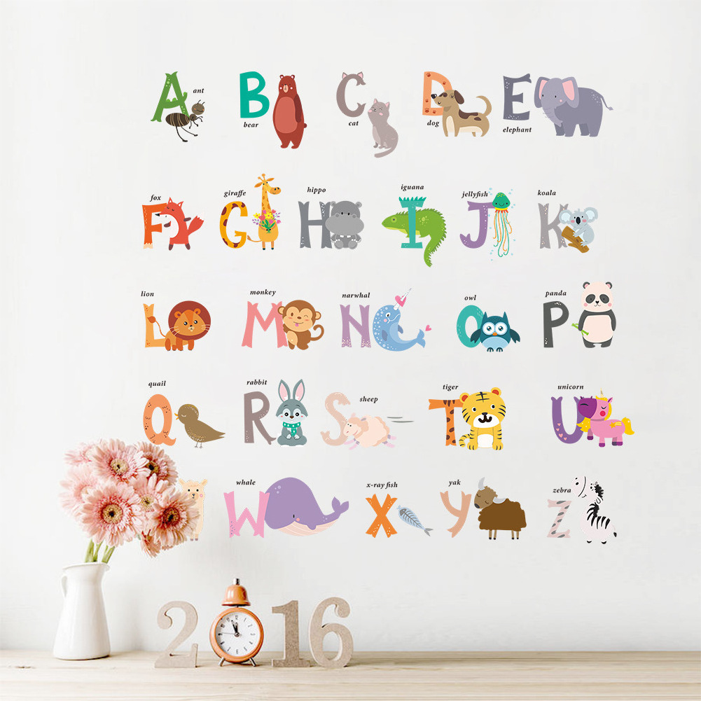 Nicro Cartoon Design 26 English Alphabet Wall Sticker Children's Early Education Child Room Decoration Sticker Wall Decal