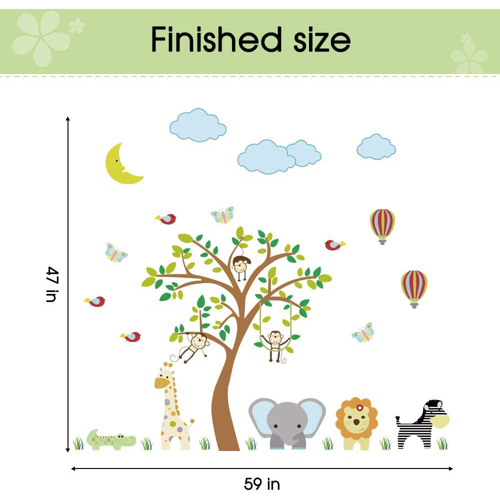 Nicro Cartoon Jungle Animals Kids Wall Decoration Stickers Wall Decals Removable Vinyl Wall Paper Stickers Kids Nursery Bedroom