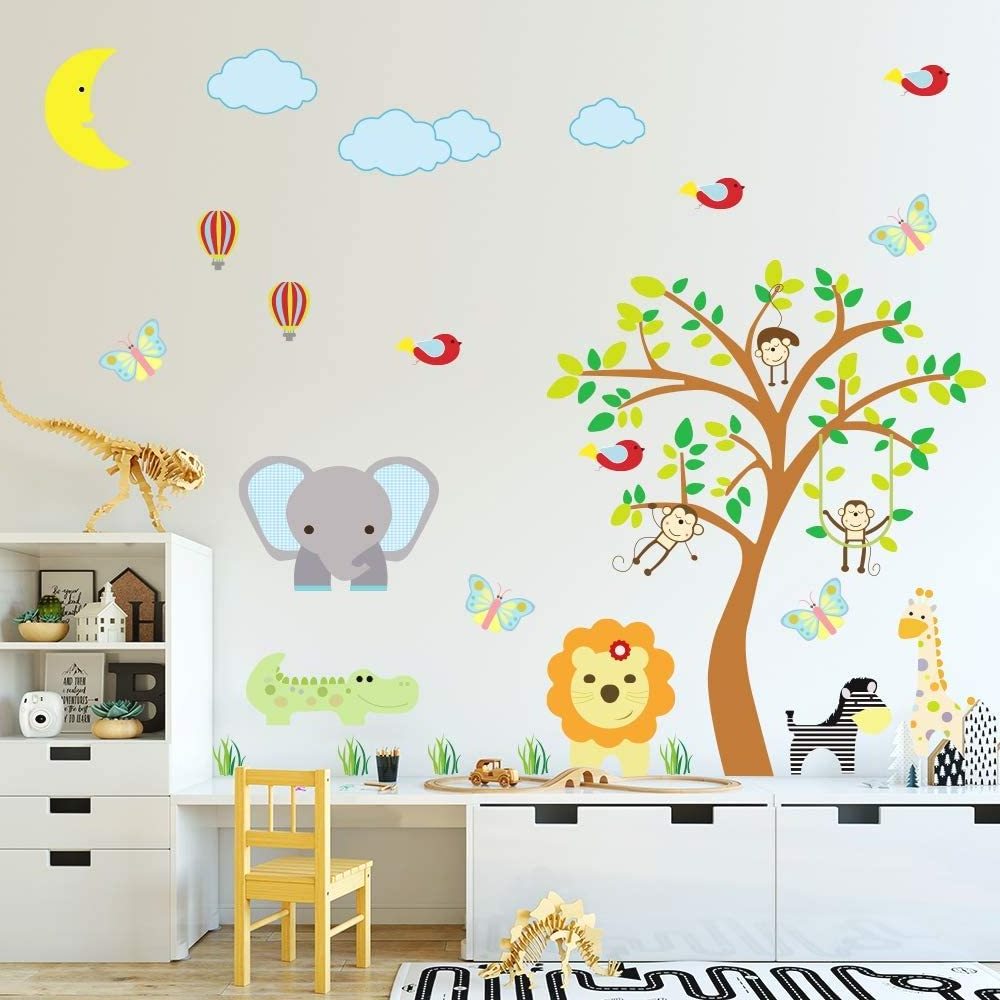 Nicro Cartoon Jungle Animals Kids Wall Decoration Stickers Wall Decals Removable Vinyl Wall Paper Stickers Kids Nursery Bedroom