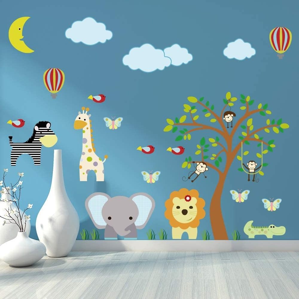 Nicro Cartoon Jungle Animals Kids Wall Decoration Stickers Wall Decals Removable Vinyl Wall Paper Stickers Kids Nursery Bedroom