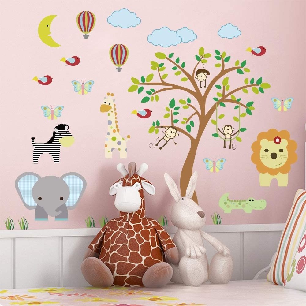 Nicro Cartoon Jungle Animals Kids Wall Decoration Stickers Wall Decals Removable Vinyl Wall Paper Stickers Kids Nursery Bedroom