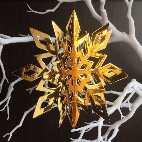 Nicro Xmas Home Background Party Supplies Christmas Tree Hanging Decoration Shiny Foil Gold Christmas Cardboard Paper Snowflake