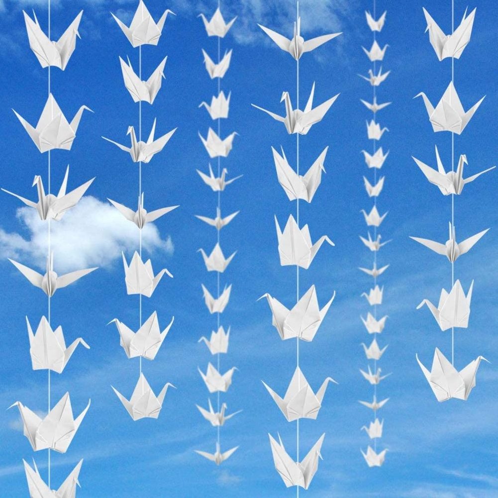 Nicro 10 Strings White Origami Paper Crane Garlands Rustic Bridal Shower Wedding Party Background Decorations Streamer Curtain