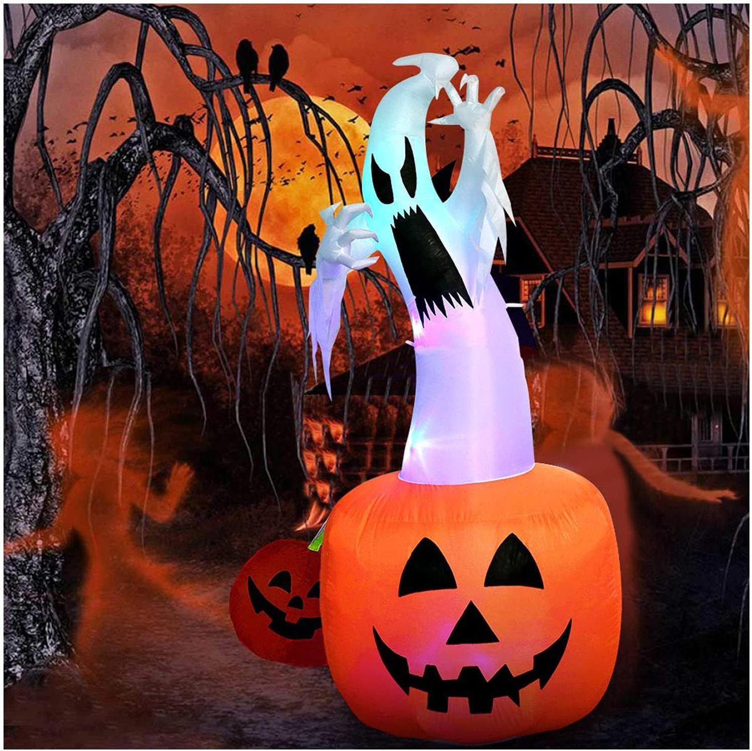 Nicro Large Pumpkin Ghost Dead Tree Led Lights Halloween Yard Lawn Decoration Halloween Inflatable Outdoor Decors