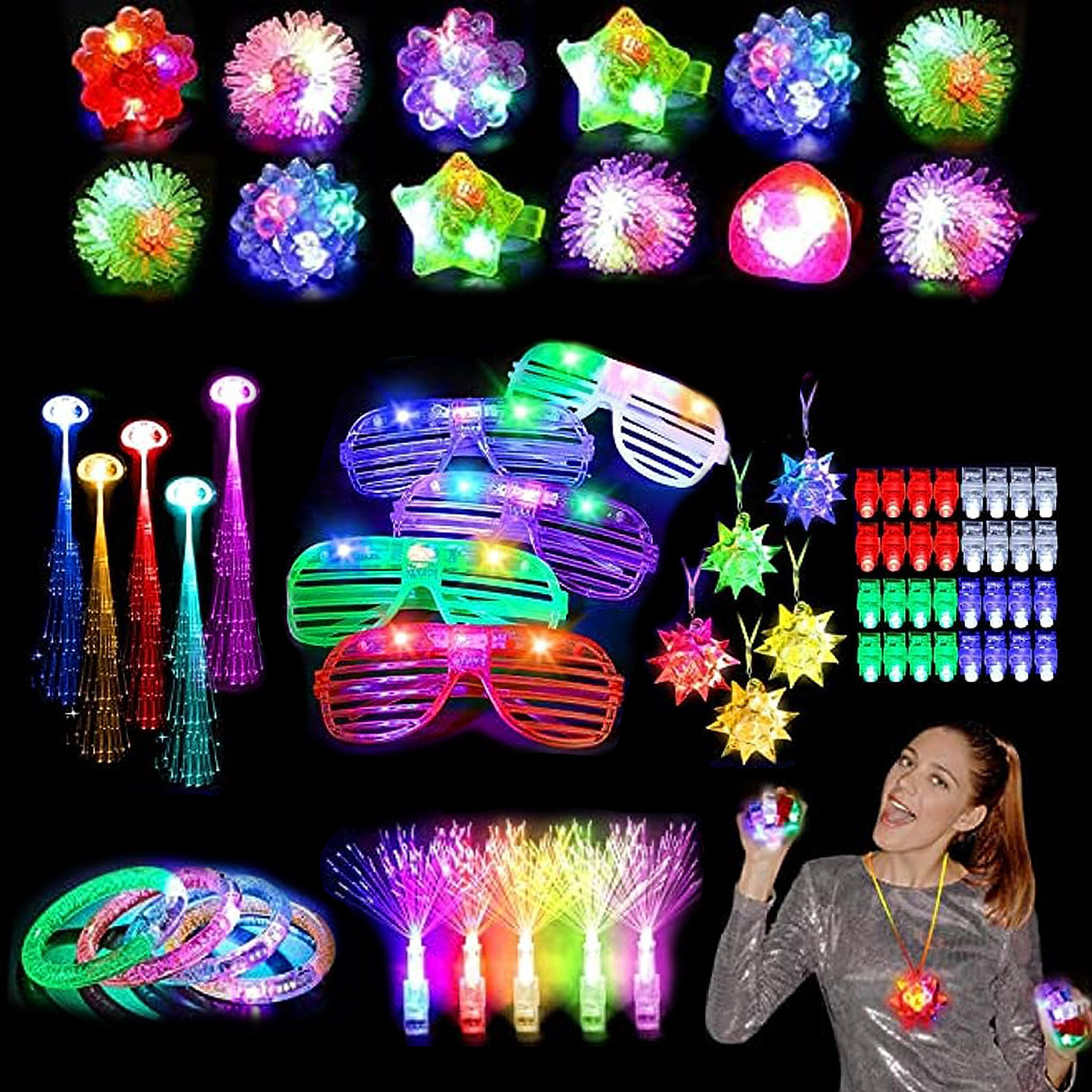 Nicro Led Light Up Toys Party Favors Glow in the Dark Party Supplies Light Decoration Fashion Luminous Light Up Fluorescents Set