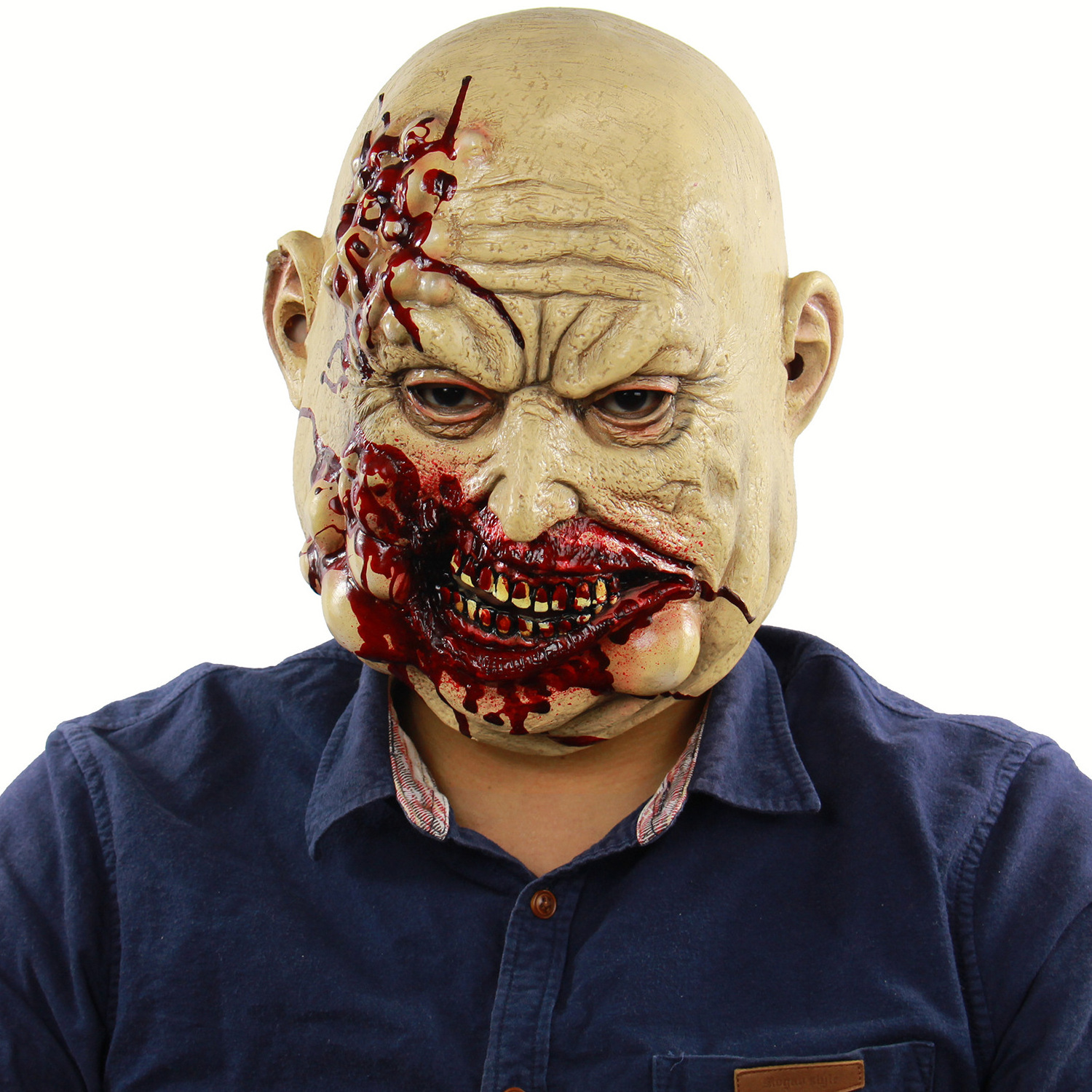 Nicro Butcher Bloody Latex Mask Headgear Realistic Chainsaw Massacre Killer Halloween Creepy Latex Party Mask Full Head Mask