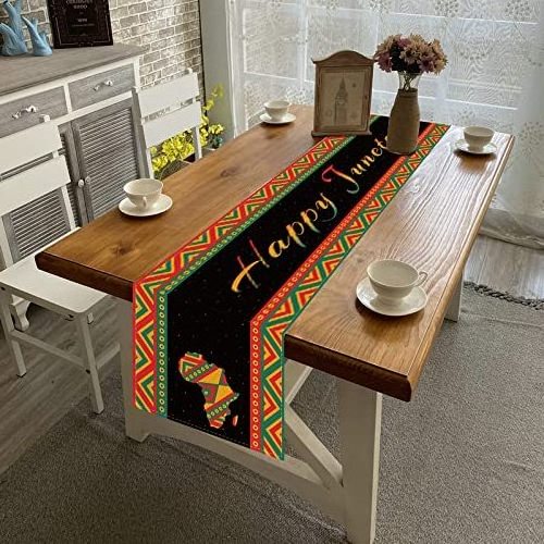 Nicro Fabric Pattern Printing Table Runner Decoration Linen Cotton African American Freedom Day Juneteenth Tablecloths Polyester