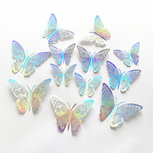 Nicro Wholesale 3d Laser Dazzling Butterfly Decorative Hollow Wallpaper Celebration Party Decorative Wall Stickers Self Adhesive