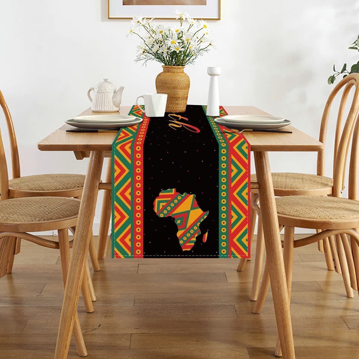 Nicro Fabric Pattern Printing Table Runner Decoration Linen Cotton African American Freedom Day Juneteenth Tablecloths Polyester