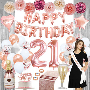 Nicro Wholesale 21th Happy Birthday Rose Gold Foil Balloon Girl Birthday Confetti Balloon Event Party Supplies Decorations  Set