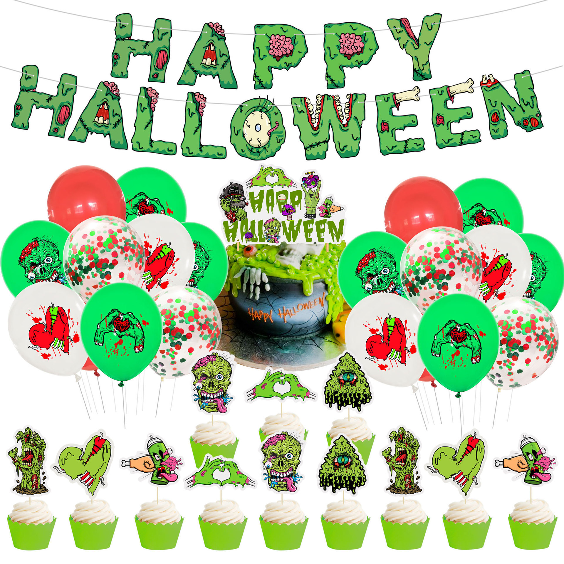 Nicro Halloween Theme Terror Zombie Party Supplies Happy Halloween Banner Balloon Cake Topper Halloween Party Decoration