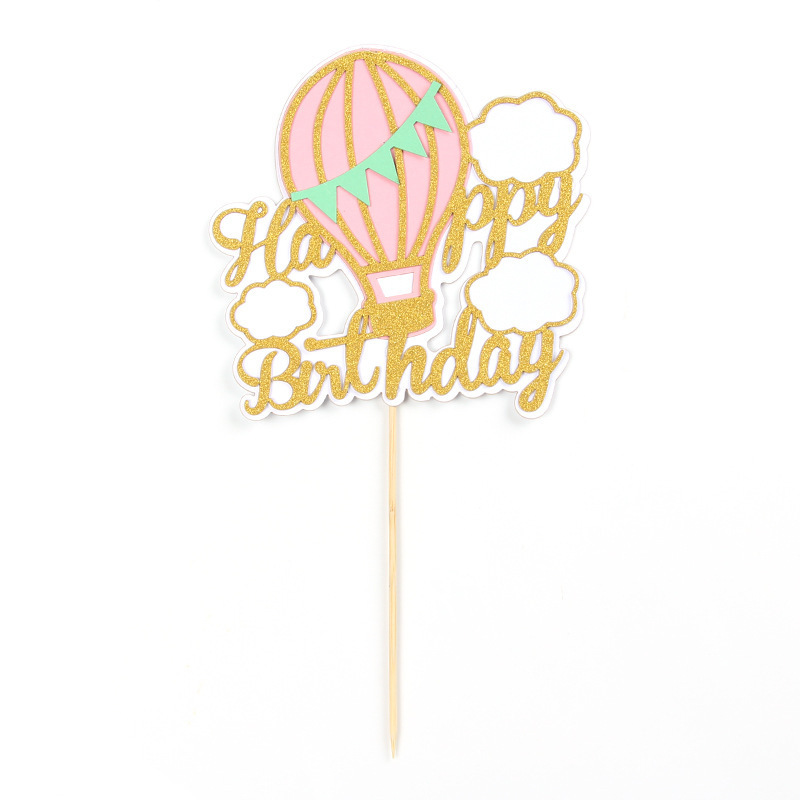 Nicro Creative Cake Card Hot Air Balloon Cloud Rainbow Happy Birthday Party Supplies Cake Topper Decoration