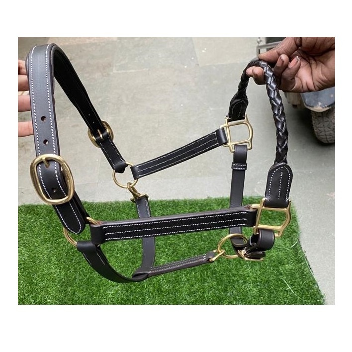 Wholesale Manufactures Equine Premium Quality Drum Dyed Leather Horse Braided Stable Halter with fancy stitched horse equipment