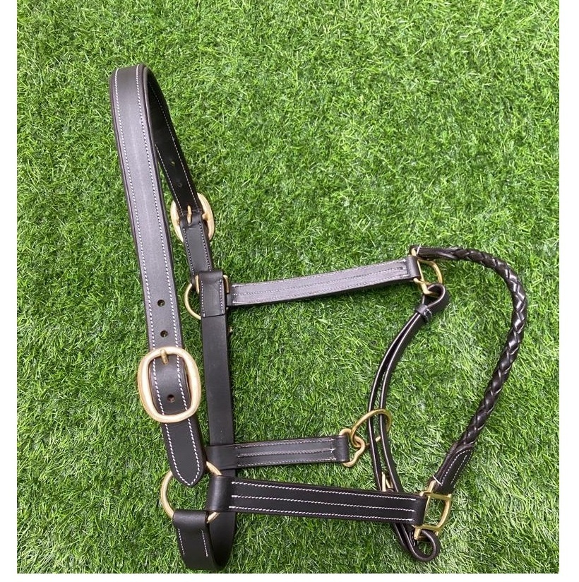 Wholesale Manufactures Equine Premium Quality Drum Dyed Leather Horse Braided Stable Halter with fancy stitched horse equipment