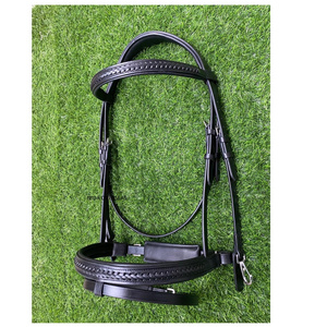 Equine Manufacturer Anatomical Braided Leather English Horse Bridle With Braided Noseband with Snap Clips horse equipment