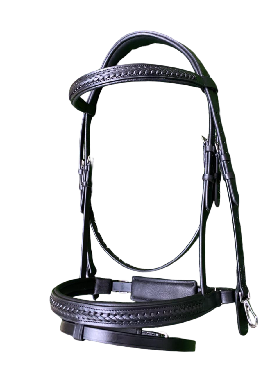 Equine Manufacturer Anatomical Braided Leather English Horse Bridle With Braided Noseband with Snap Clips horse equipment