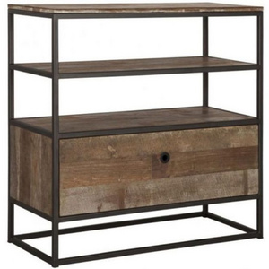 Industrial & vintage Iron Metal & Old Mango wood Rusty finish Antique 1 drawer 1 shelf living room Cabinet