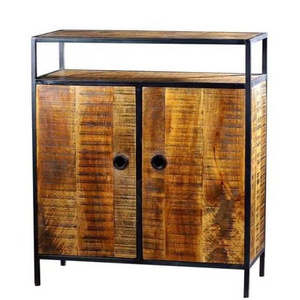 vintage Iron Metal & Old Mango wood Living Room Furniture 2 Door living room side sideboard corner Cabinet