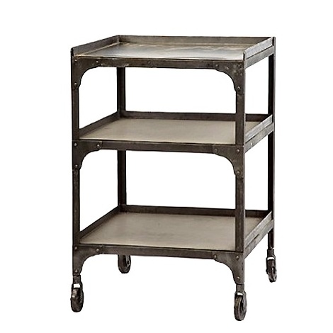 INDUSTRIAL & VINTAGE HOME FURNITURE GENERAL USE 3 SHELVES SMALL MOVABLE BOOK SHELF WITH WHEEL