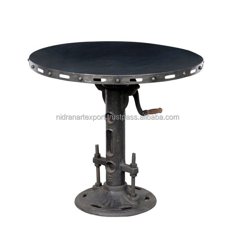 INDUSTRIAL & VINTAGE DINING ROOM FURNITURE CAST IRON ADJUSTABLE HEIGHT RUSTY BLACK ROUND FOLDING DINING TABLE