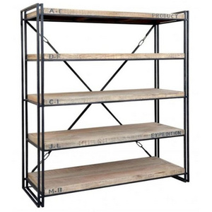 industrial & Vintage Home Furniture General Use iron metal & solid Mango wood 5 Tier book shelf