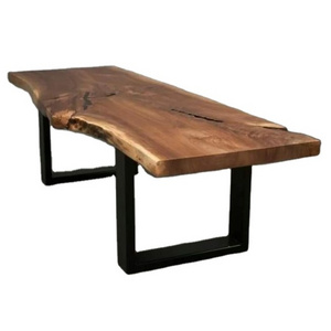 Industrial & Vintage Iron Metal & Solid Acacia Live Edge Wood Folding Dining Table Set Antique Design for Homes and Villas