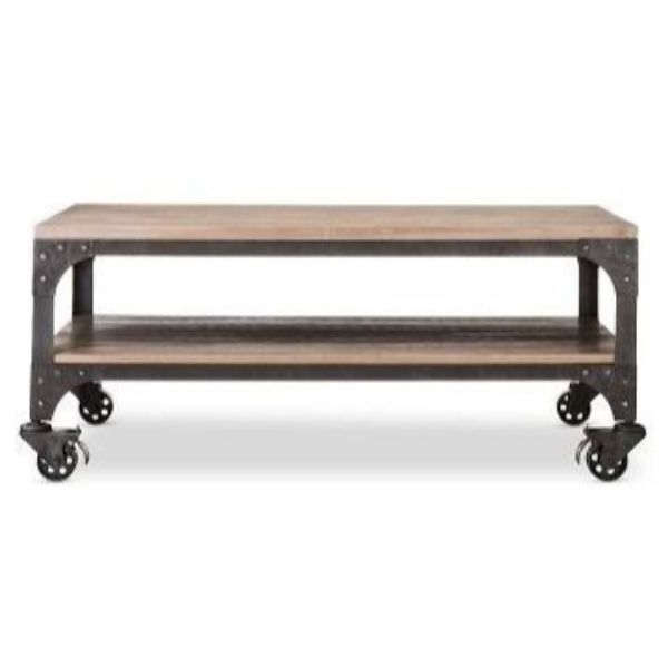 industrial & vintage Home furniture iron metal & solid wood Living Room coffee table with caster