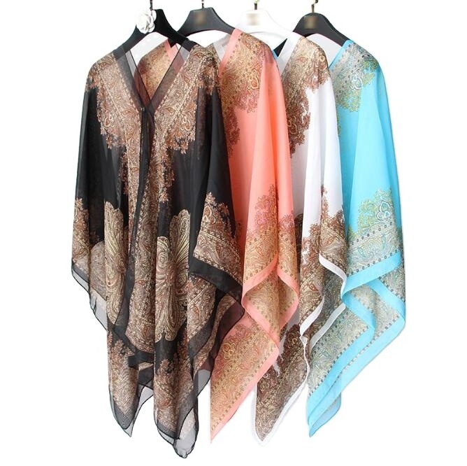 Summer Paisley Beach Sunproof Cardigan Cover Women Loose Bohemian Kimono Cape Chiffon Thin Bikini Poncho Drive Cloak Scarf