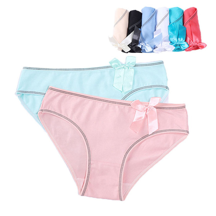 RTS Cheap Bowknot Plain Cotton Women Underwear Plus Size Panties For Lady MOQ one dozen