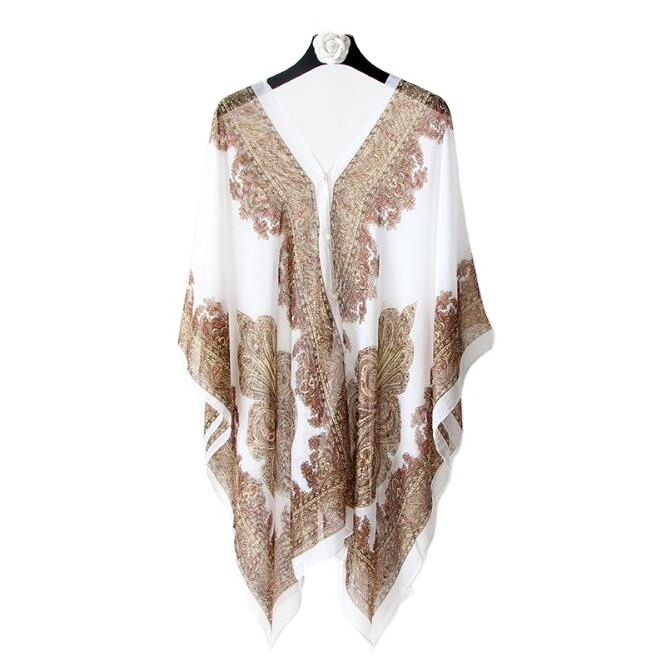 Summer Paisley Beach Sunproof Cardigan Cover Women Loose Bohemian Kimono Cape Chiffon Thin Bikini Poncho Drive Cloak Scarf