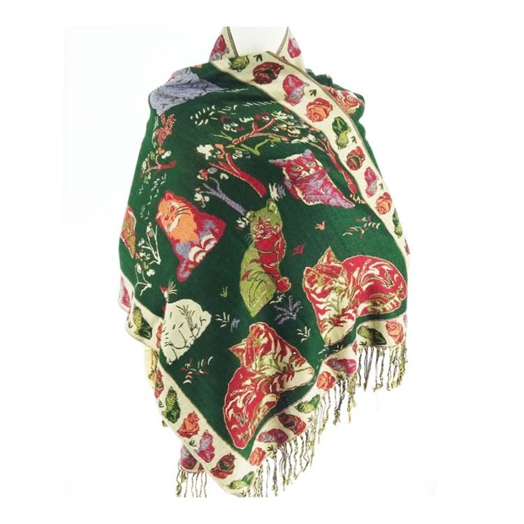 Hot sale cat pattern long pashmina shawls and scarves pakistan