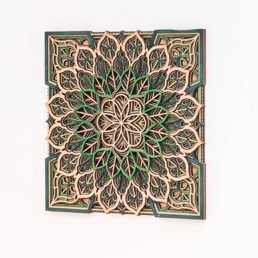 Mandala art 3D custom made wooden wall decor for office and home with colour customization OEM design with decorative accents