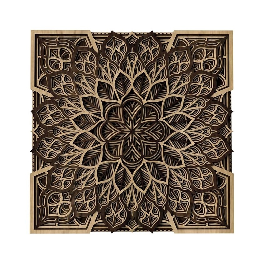 Mandala art 3D custom made wooden wall decor for office and home with colour customization OEM design with decorative accents