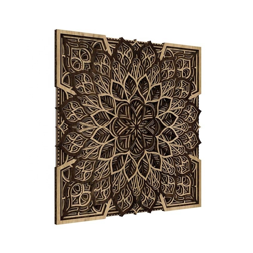 Mandala art 3D custom made wooden wall decor for office and home with colour customization OEM design with decorative accents